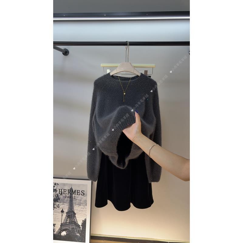 小舟】圆领百搭插肩韩版慵懒风显瘦带亮片女士全羊毛衫