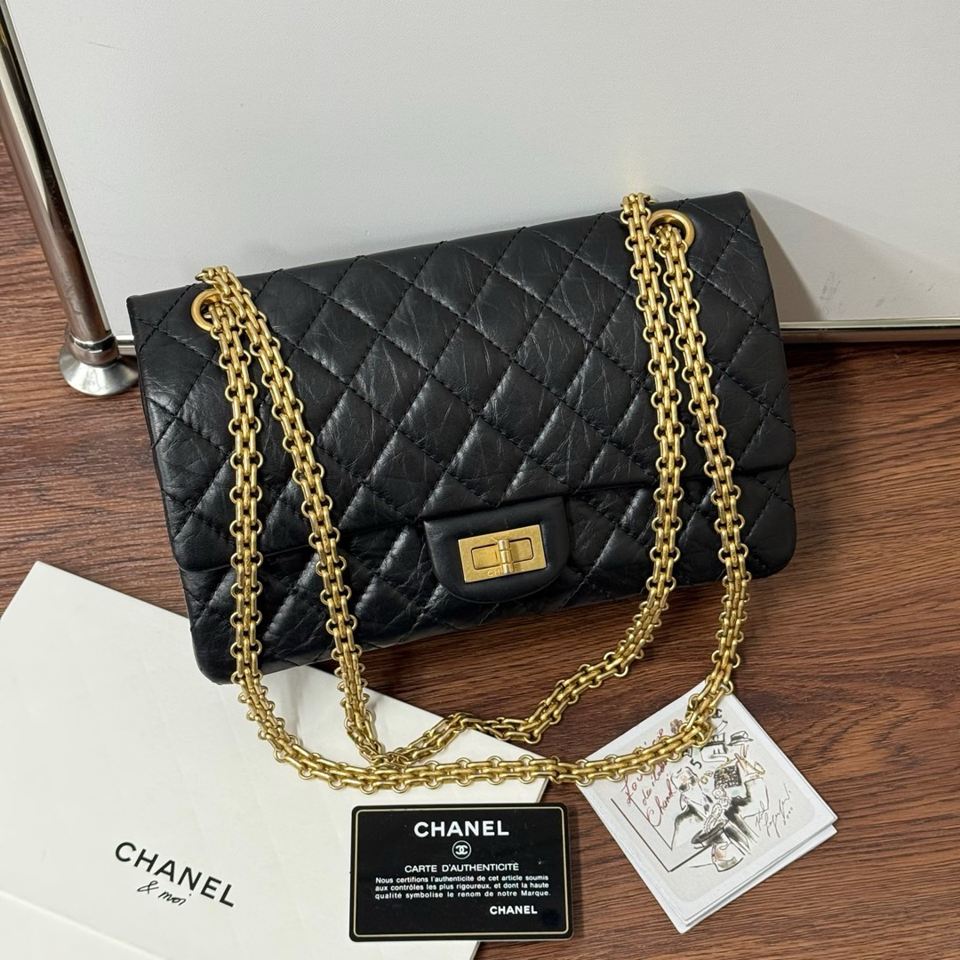 95新 Chanel/香奈儿 Chanel 黑金 褶皱牛皮 2.55小号/643895715
