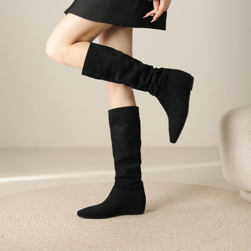 时装靴不增高的长筒靴冬季弹力女靴加绒高筒靴