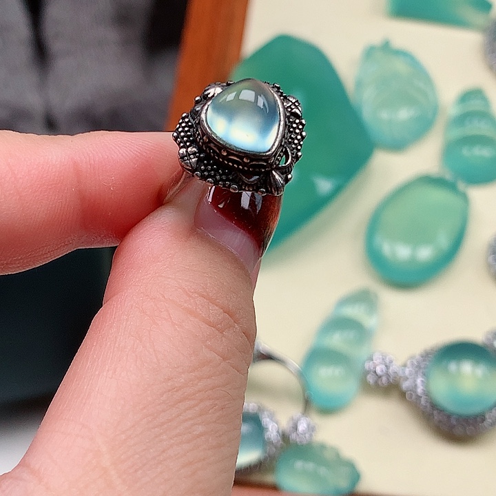 蛇纹石玉银S925镶嵌戒指