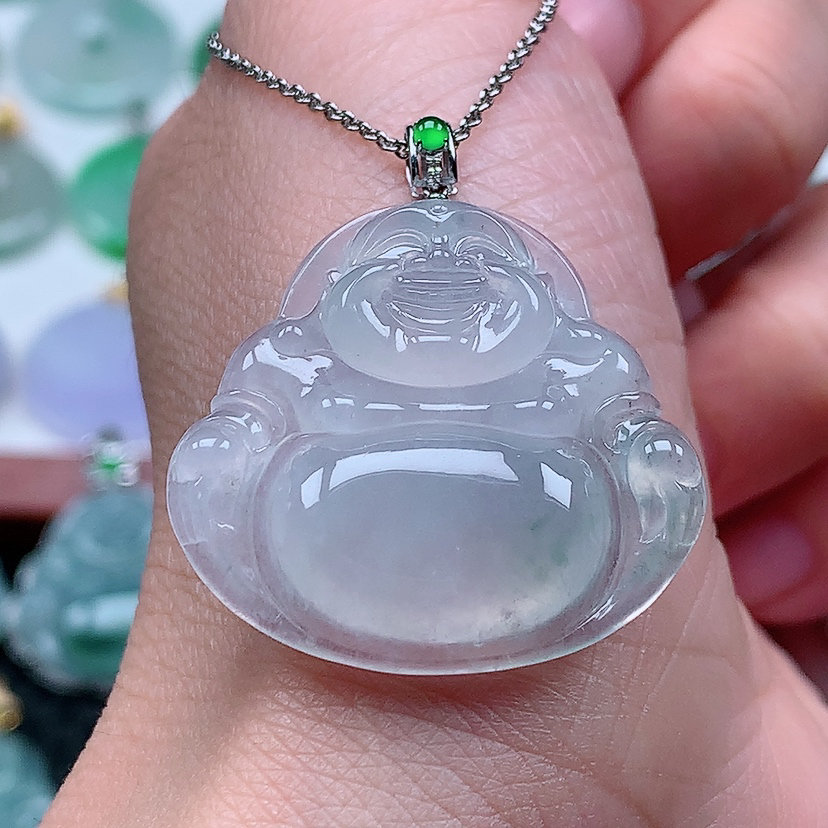 百千翡翠-18k金镶嵌冰种佛公吊坠（尺寸29.4*31.9*6）