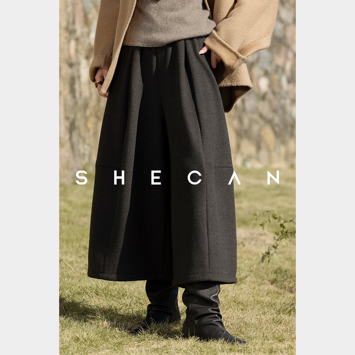 SHECAN猫猫【塞纳河畔3.0】秋冬绵羊毛厚款高腰保暖休闲裙裤M5DC040