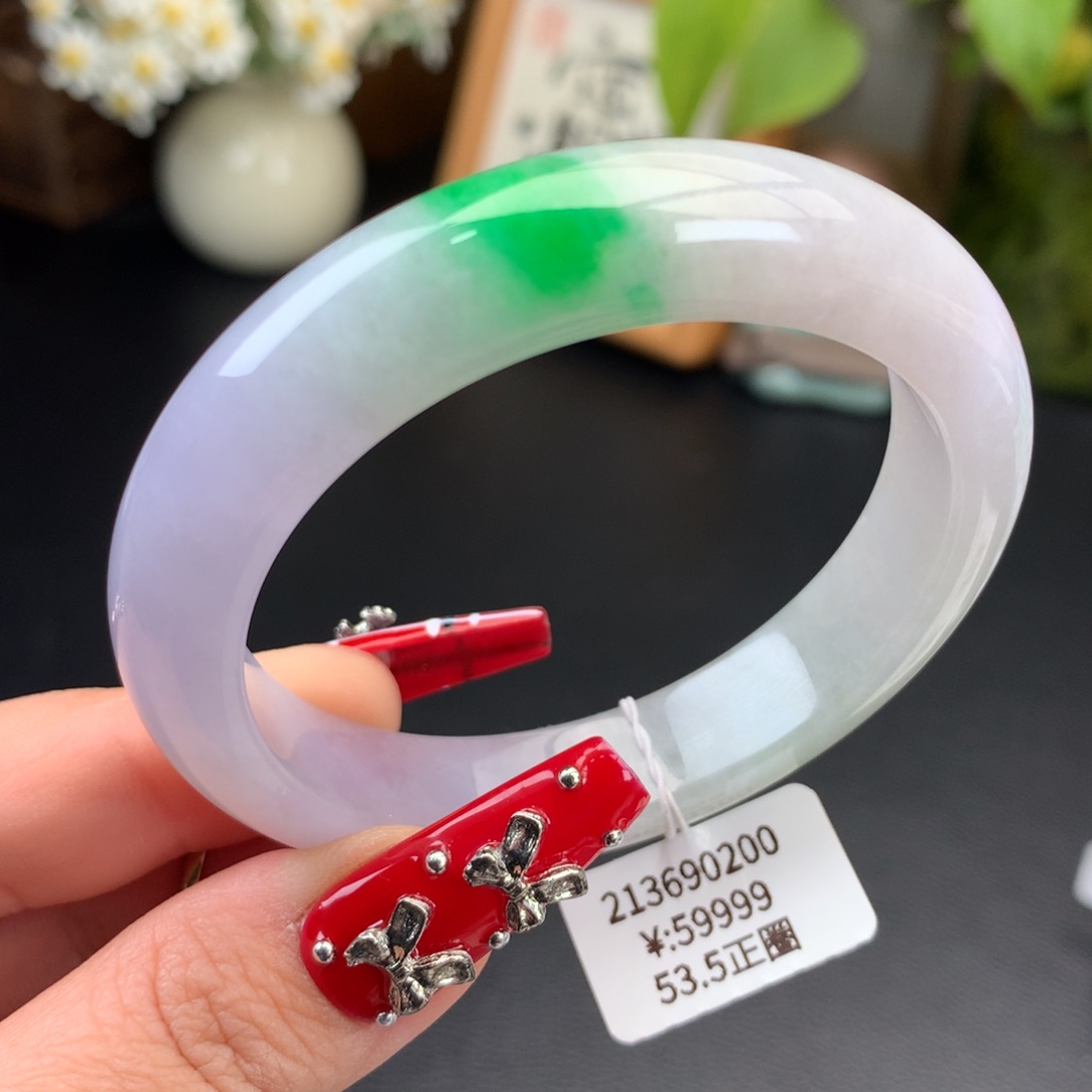 翡翠手镯未镶嵌春彩飘花手镯