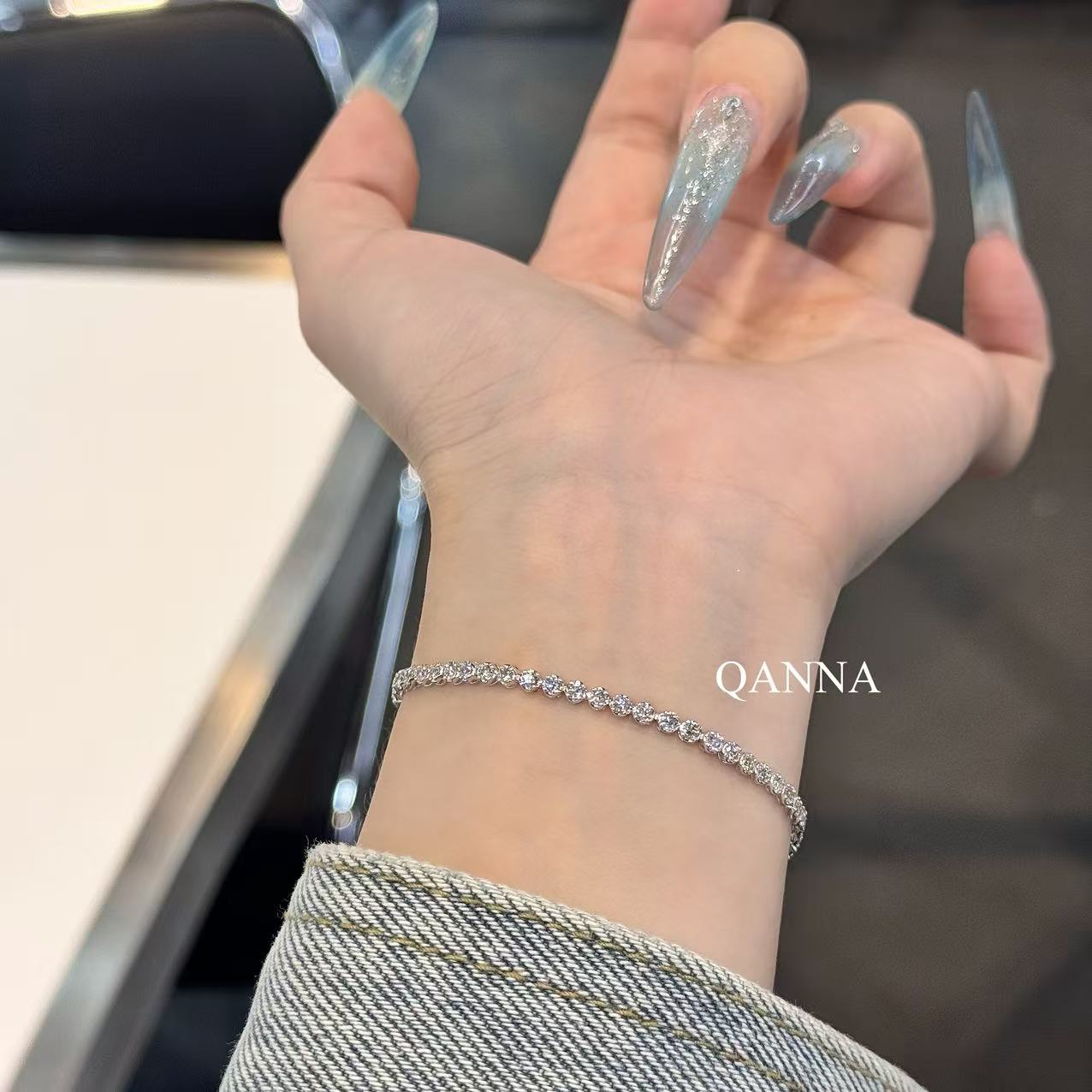 QANNA【2克拉】【满钻网球手链】轻奢时尚百搭钻石手链AL