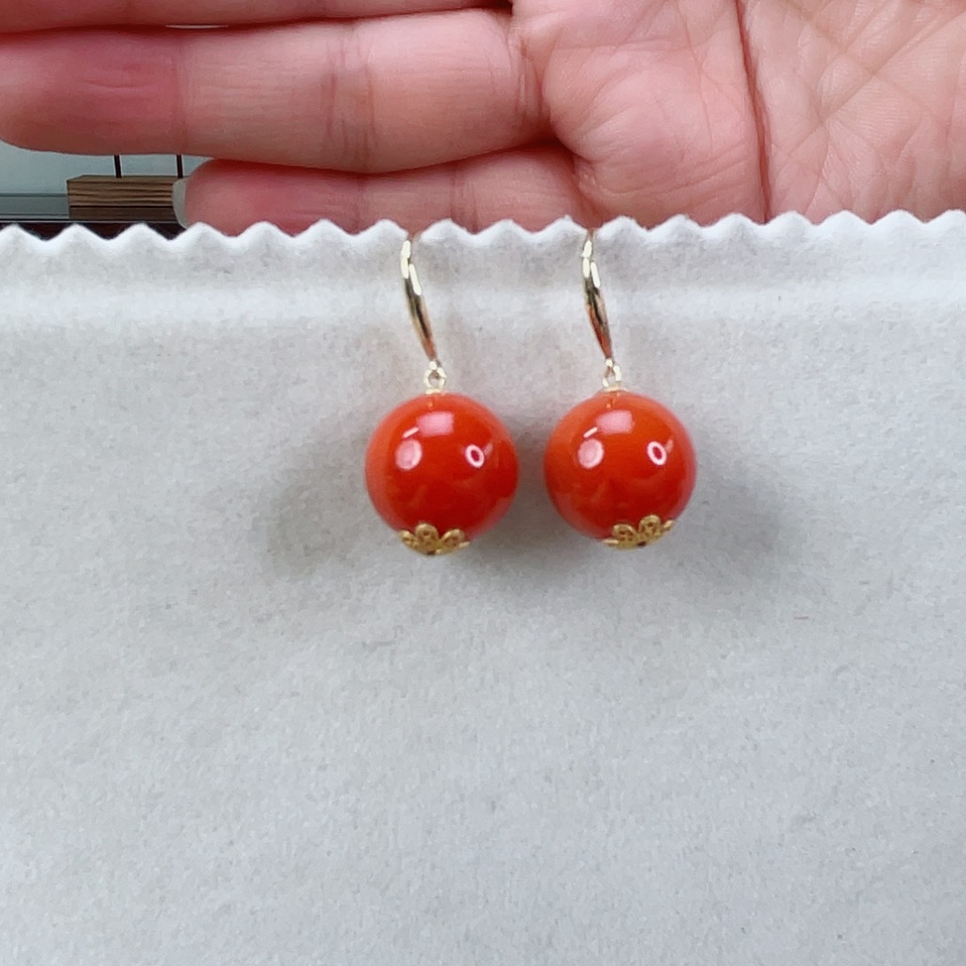 南红玛瑙耳饰18K金镶嵌