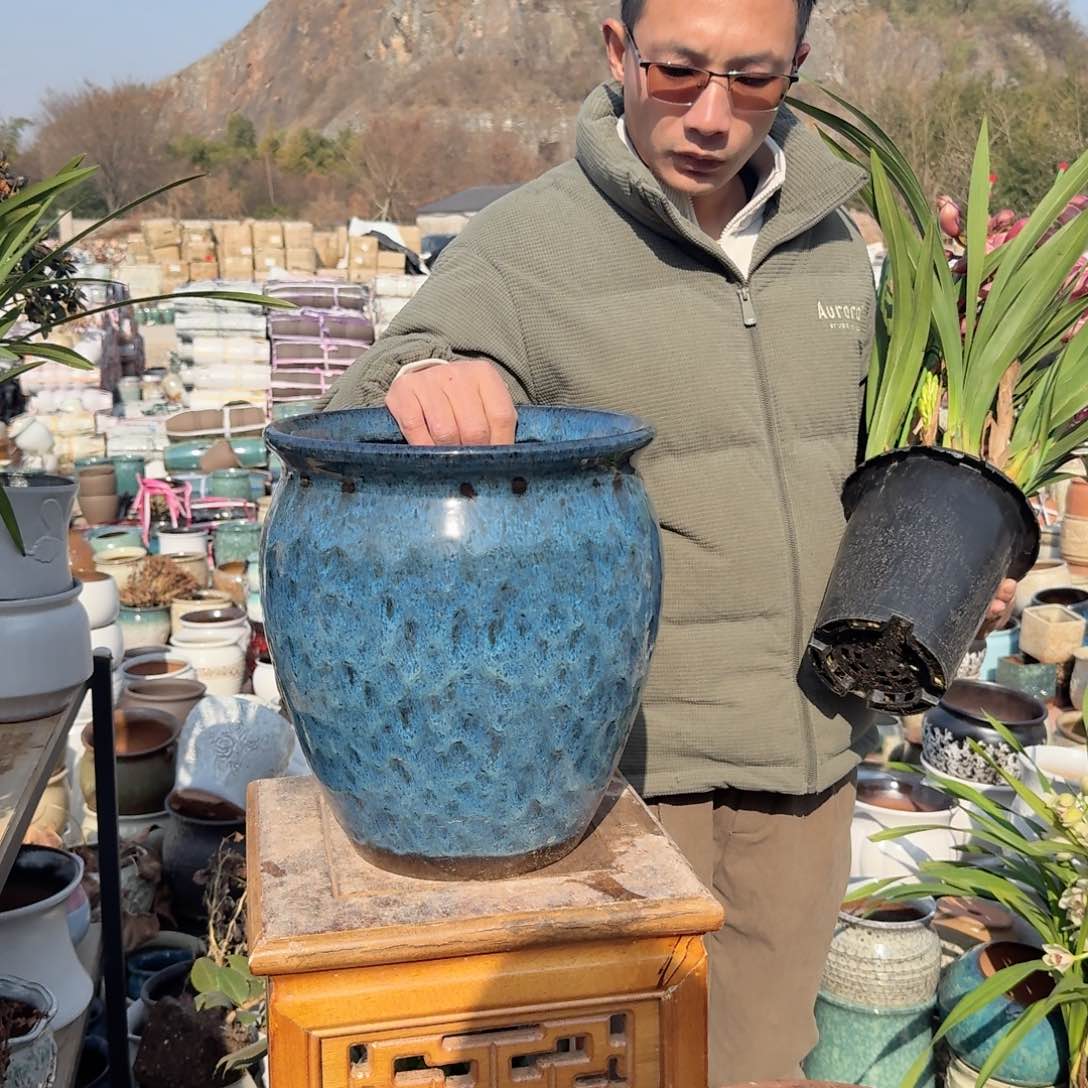 紫砂花盆口26高30（一个孔雀蓝