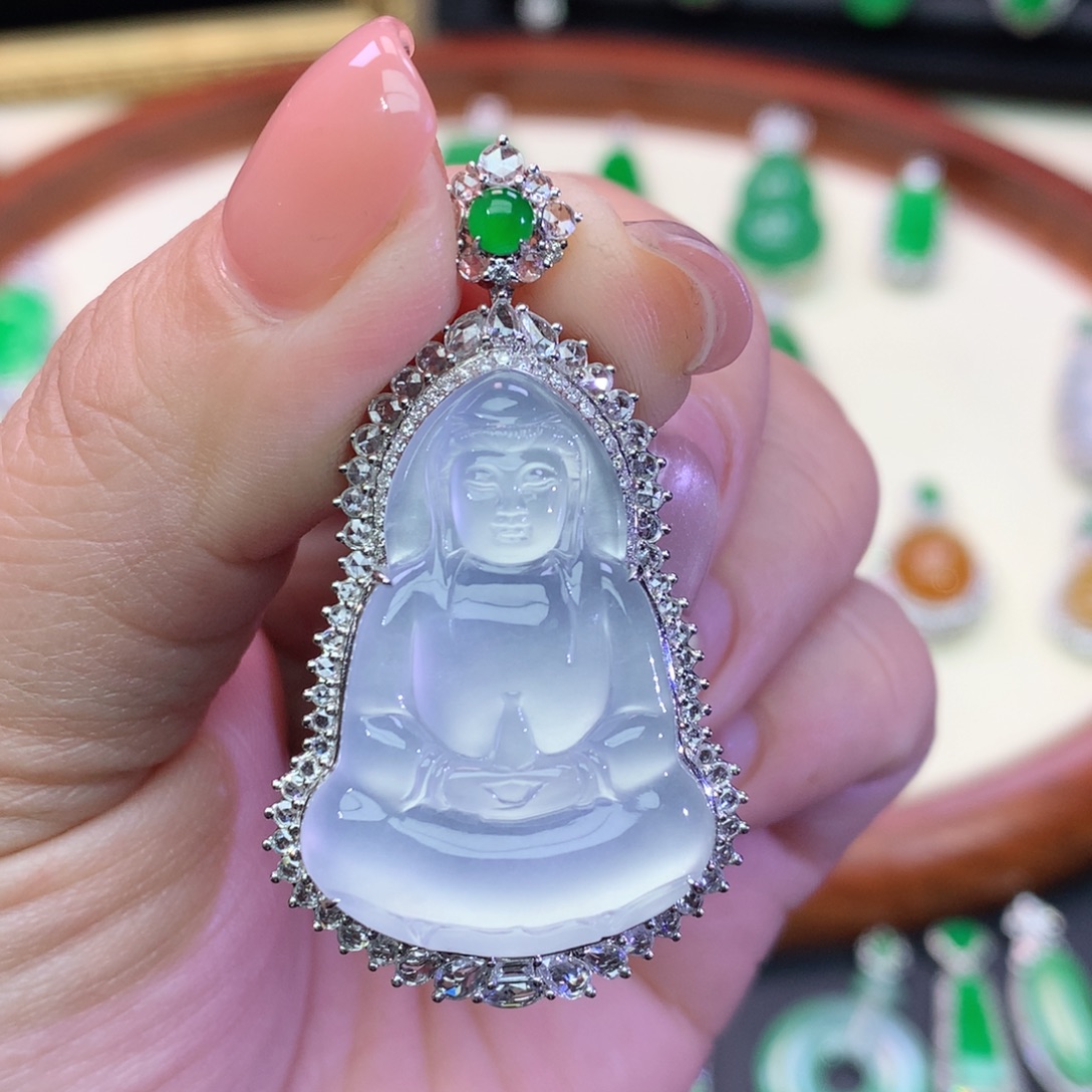 翡翠18K金镶嵌吊坠(不含链)