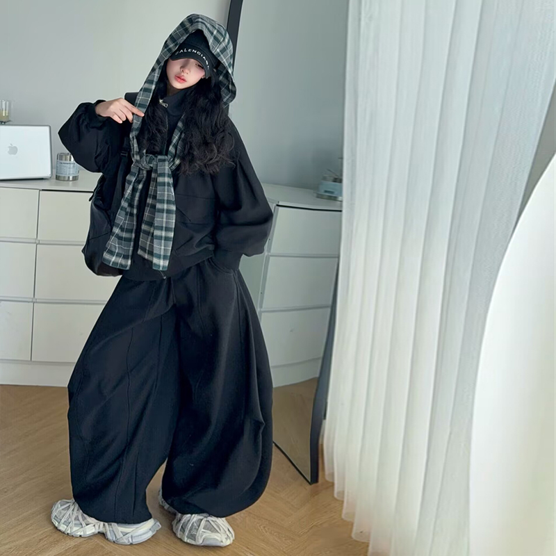 【嘻嘻柚】女童2025秋装美式格子披肩工装外套韩系夹克休闲裤套装潮