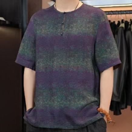 双面穿渐变喷绘香云纱男装夏季短袖桑蚕丝上衣中式男装