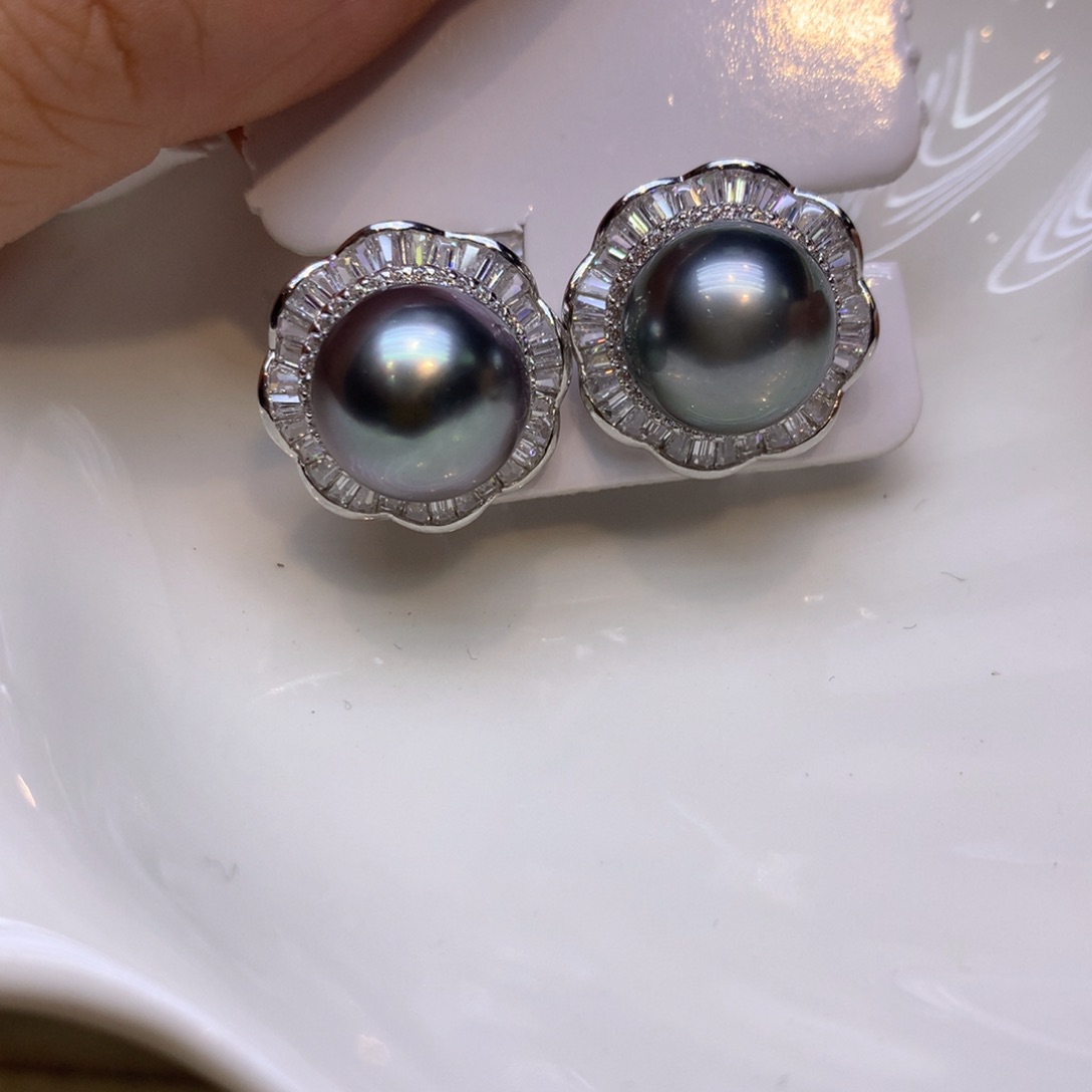 银S925镶嵌耳饰海水珍珠