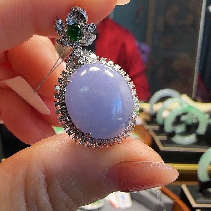 翡翠颈饰未镶嵌蓝紫蛋面吊坠