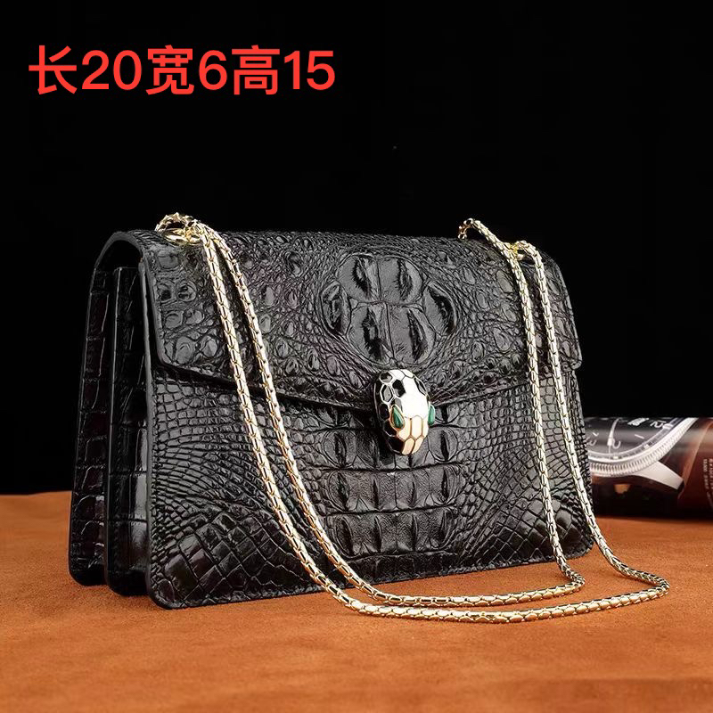【头层牛皮】真皮女士单肩斜挎鳄鱼纹链条包9920-19