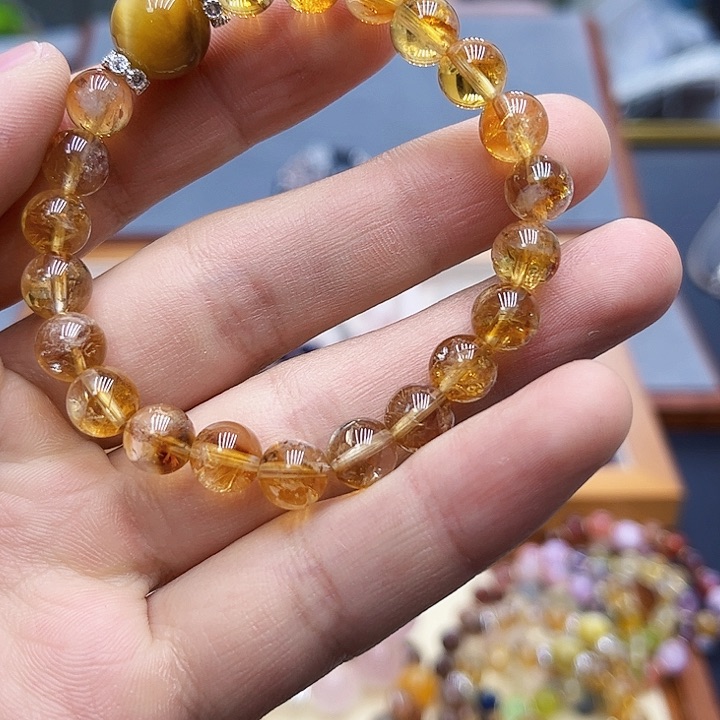 水晶手链银S925镶嵌黄塔晶