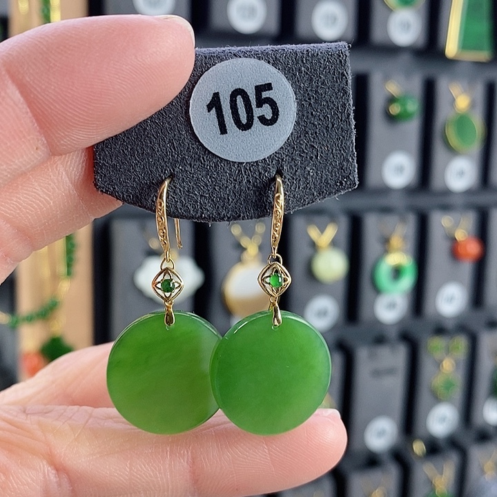 和田玉耳饰18K金镶嵌