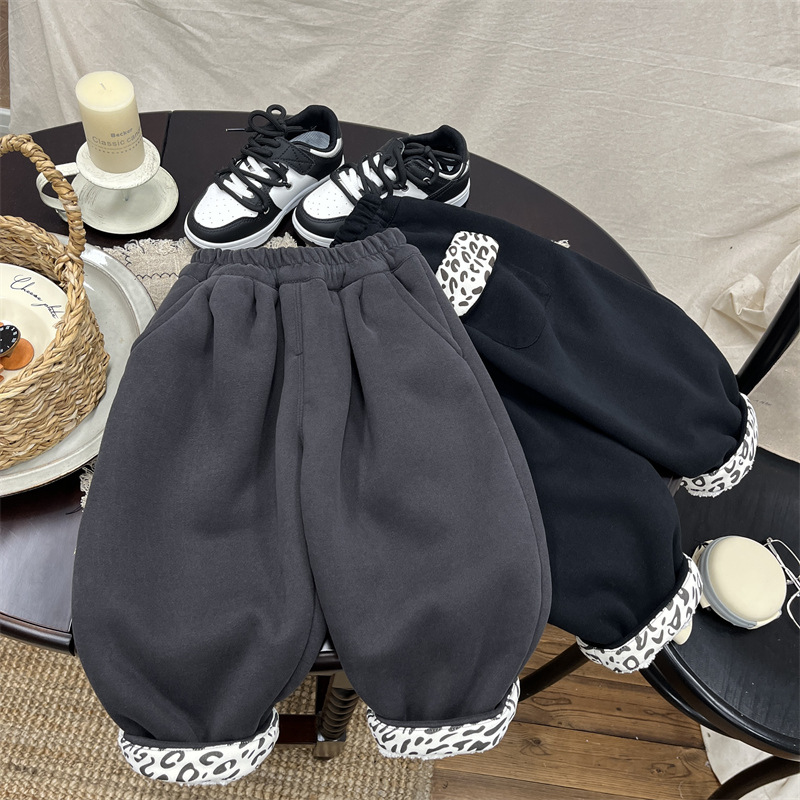 H178加绒卫裤2025宝宝秋冬新款洋气加厚一体羊驼绒运动休闲裤童装