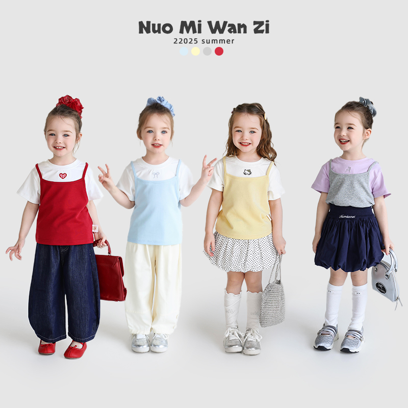 【现货】儿童百搭雅纱棉假两件绣花打底（夏款）WZJ-23538