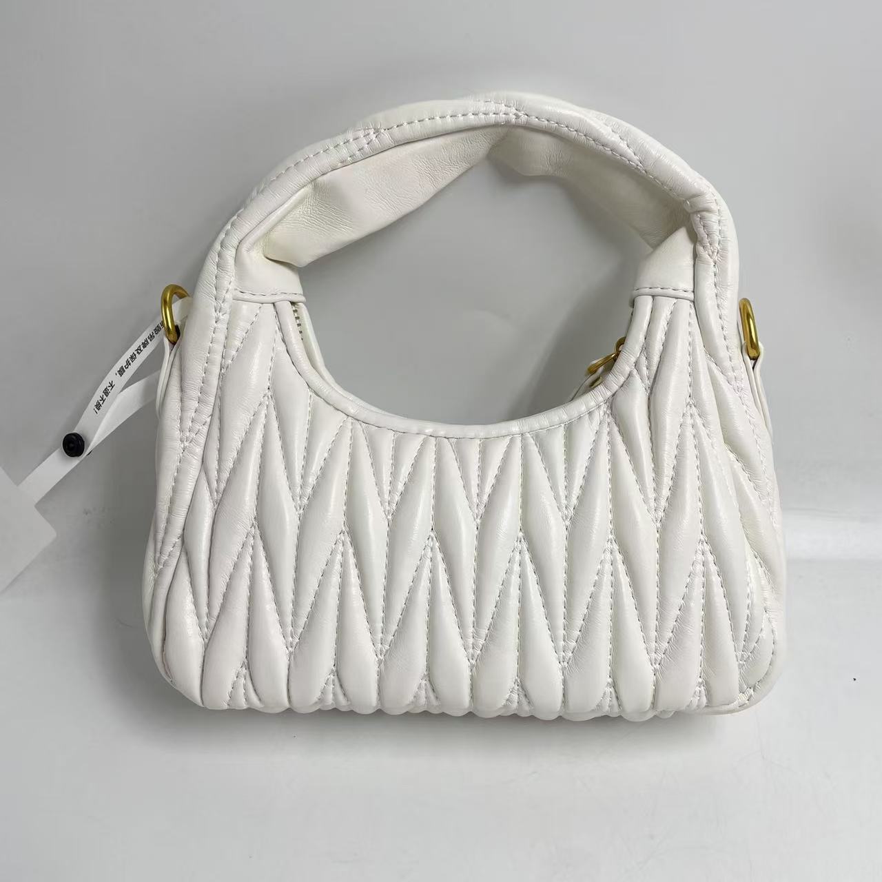 LQ-WITH-QUEEN真皮女包褶皱手提月白色  10669