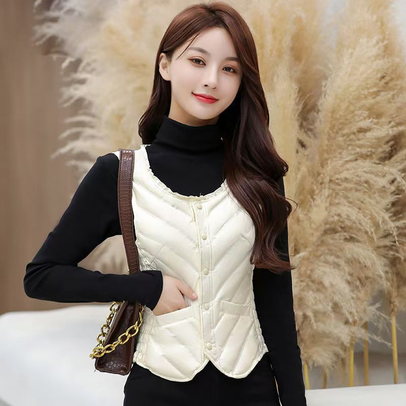 白鸭绒魔力塑形羽绒马甲收腰保暖坎肩女款5516