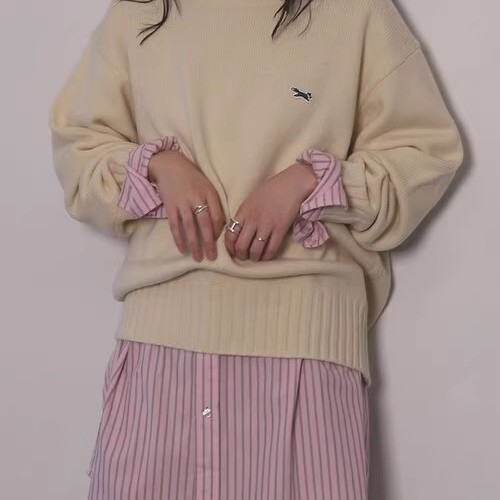 日单 宽松 小狐狸 羊毛混 打底毛衣 线衣6C