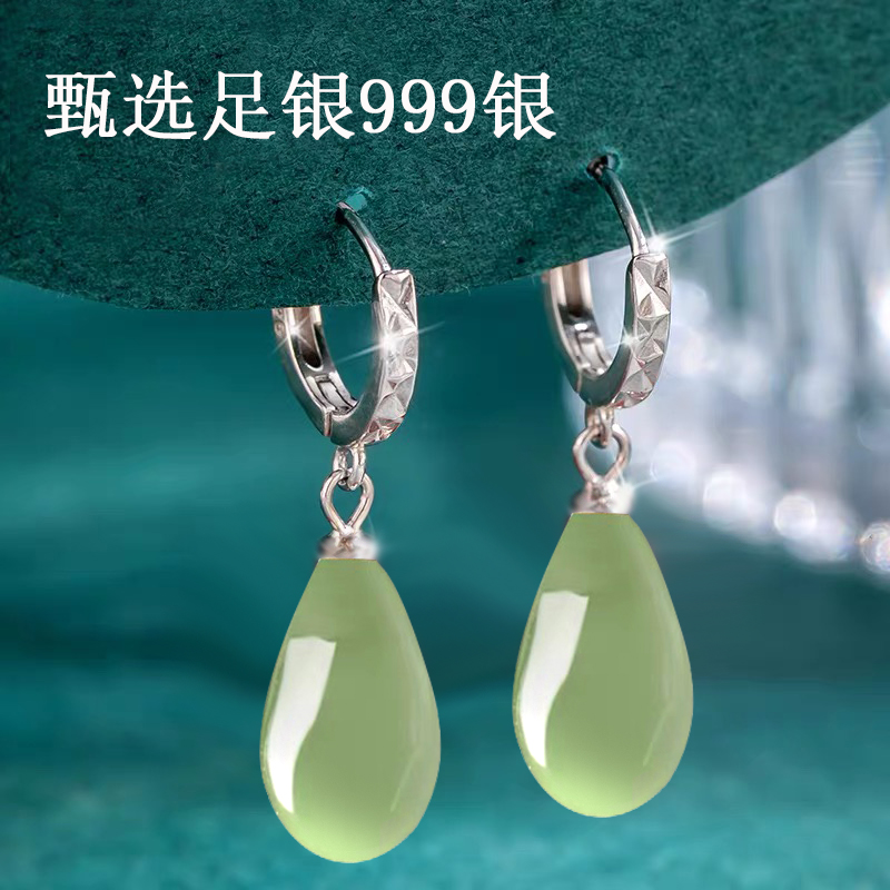 足银耳饰 足银999轻奢国风古风气质百搭水滴纯银耳坠女时尚耳饰