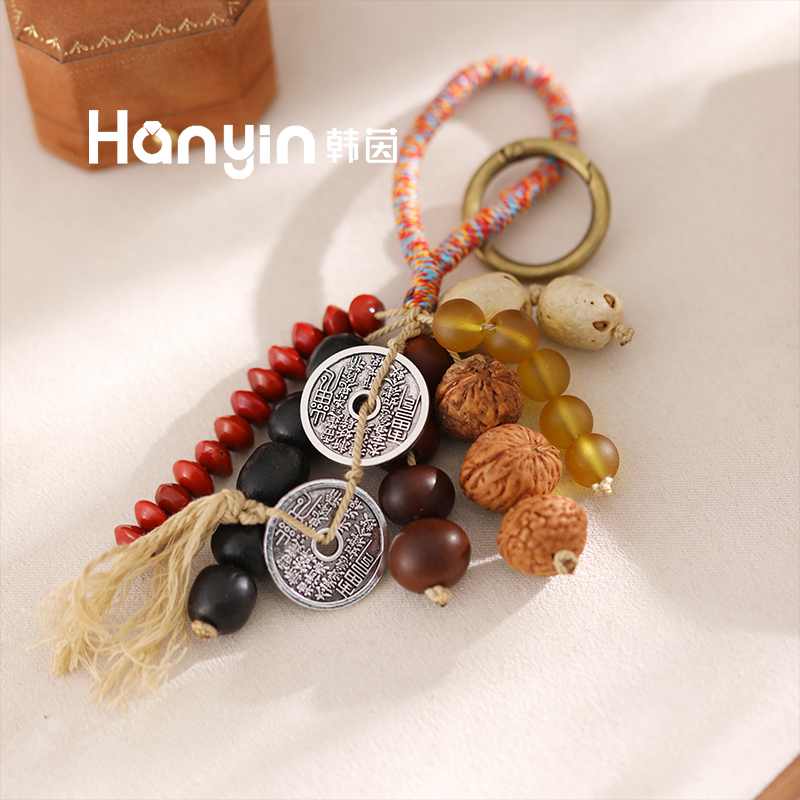 铜合金木质吊坠 时尚百搭山鬼干果壳流苏飒飒声个性手工包包挂件