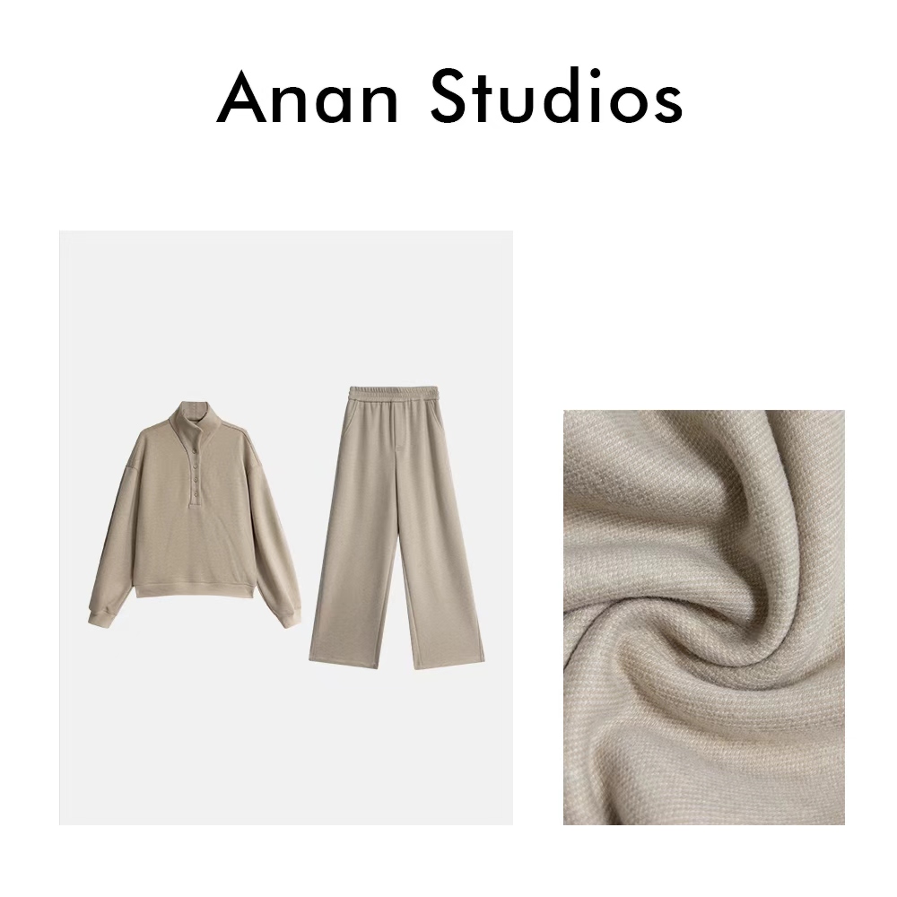 Anan Studios【安达】立领极简风羊毛上衣+裤子两件套 25310★