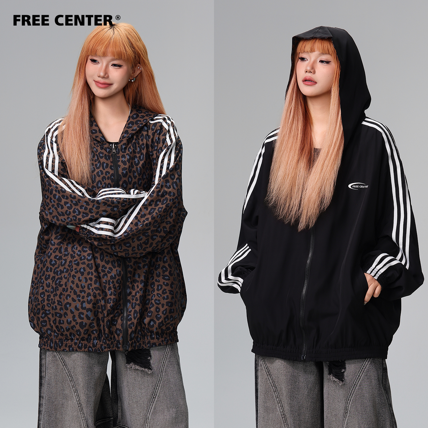 ['双11好物']FreeCenter双面穿美式复古豹纹外套男女宽松连帽上衣
