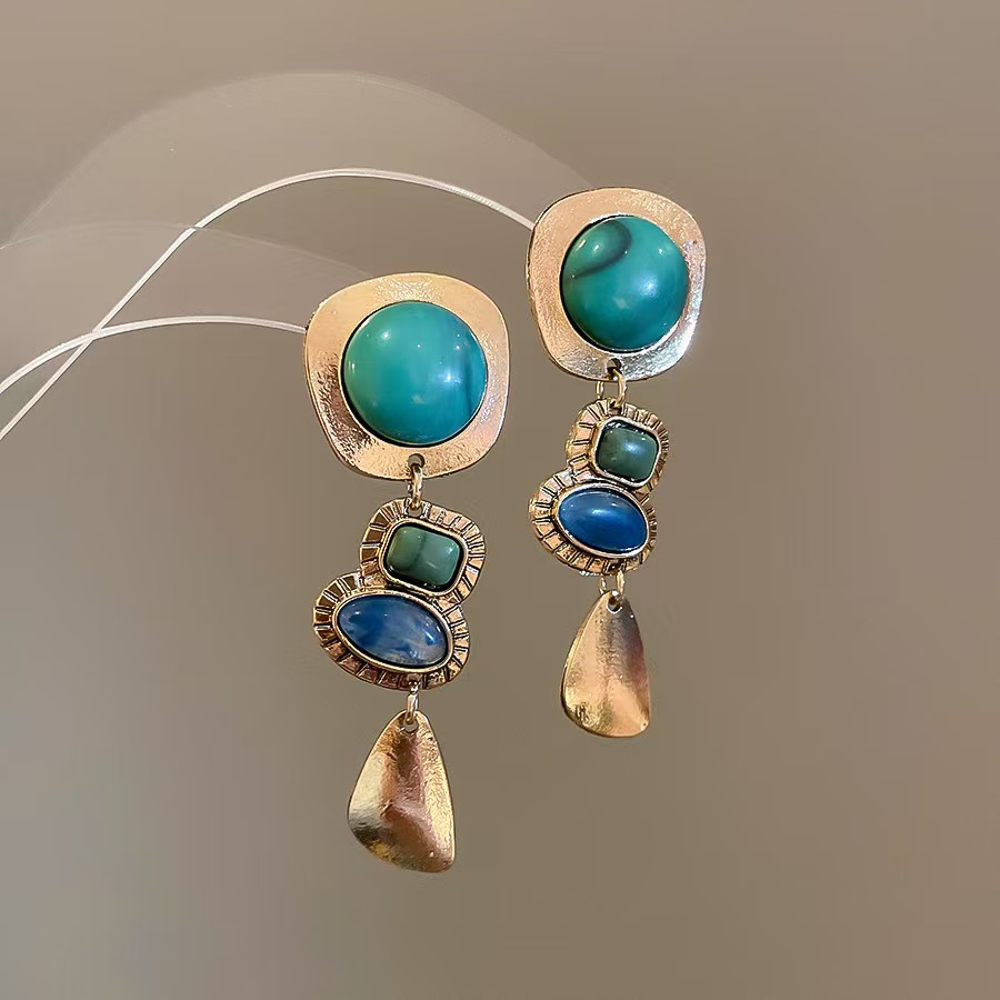 合金石英石耳饰 轻职风流苏款耳环女日韩耳饰法式古风优雅蓝色