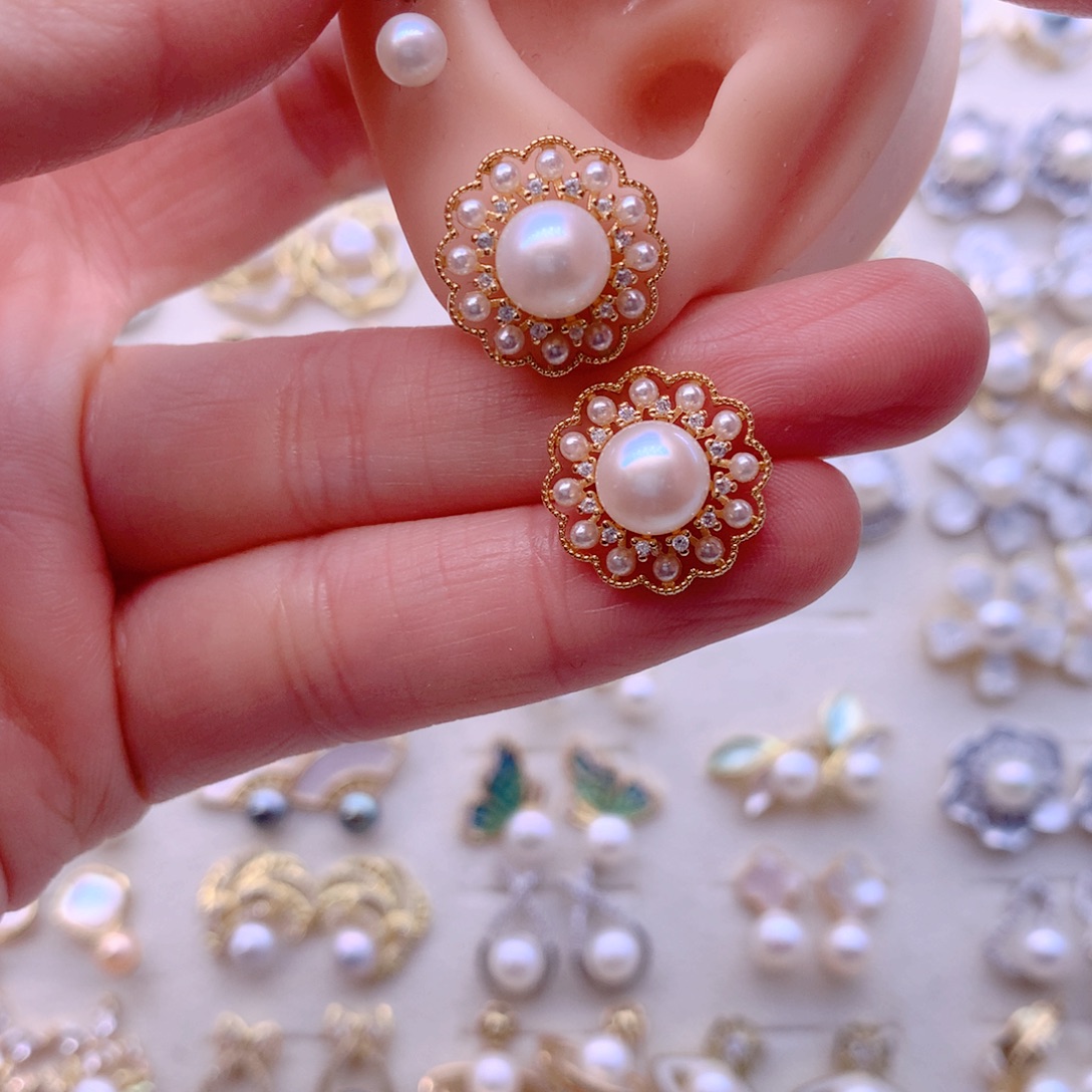 合金淡水珍珠耳饰