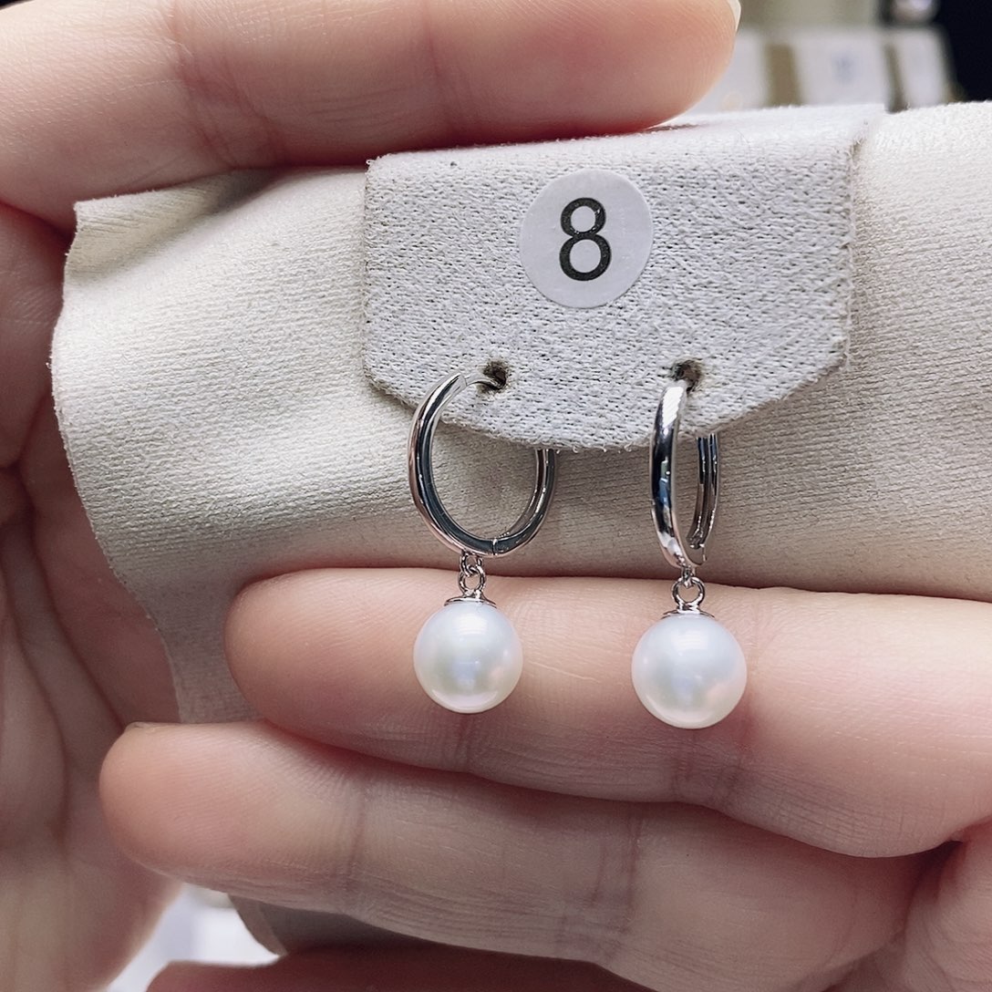 耳饰银S925镶嵌淡水珍珠