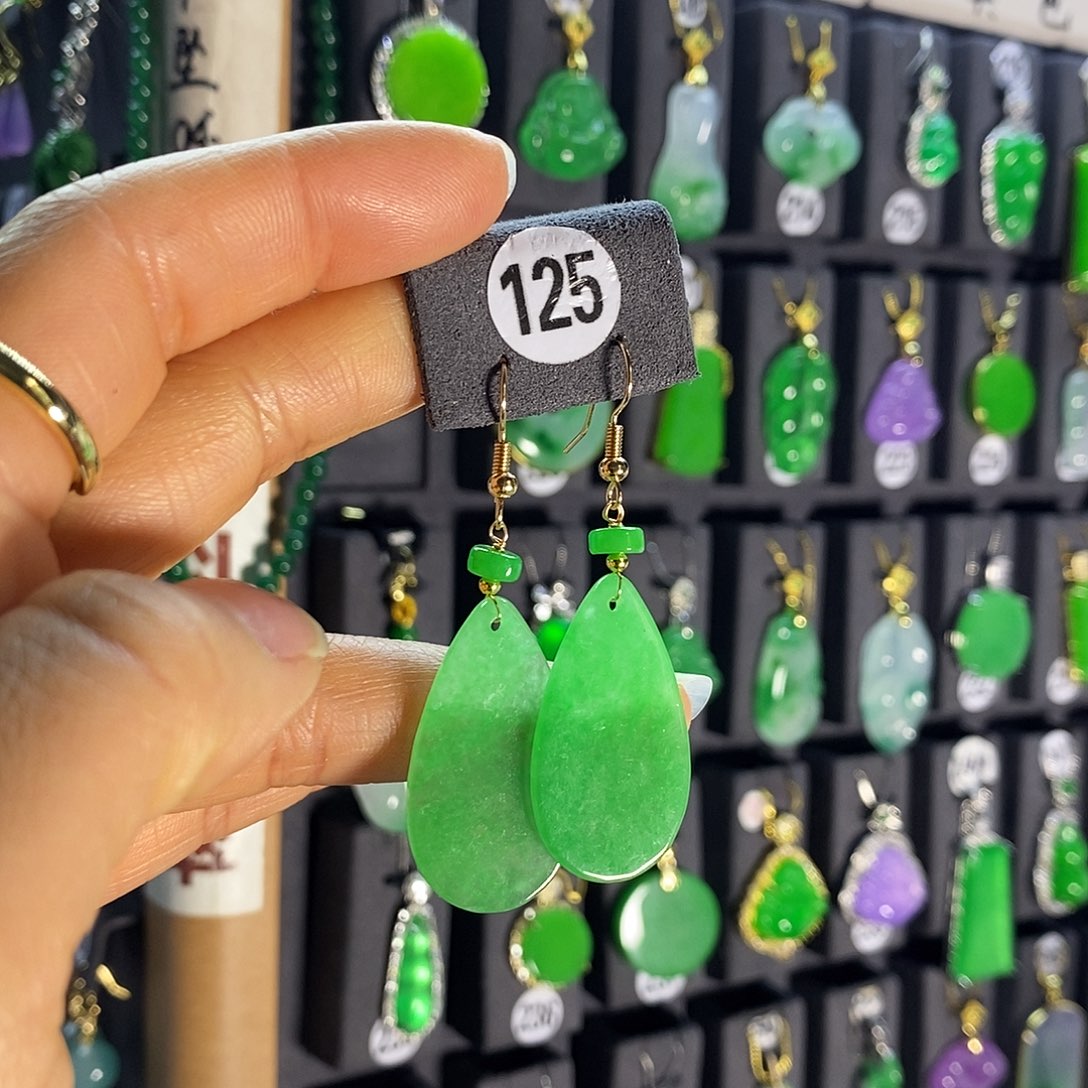 银S925镶嵌翡翠耳饰125