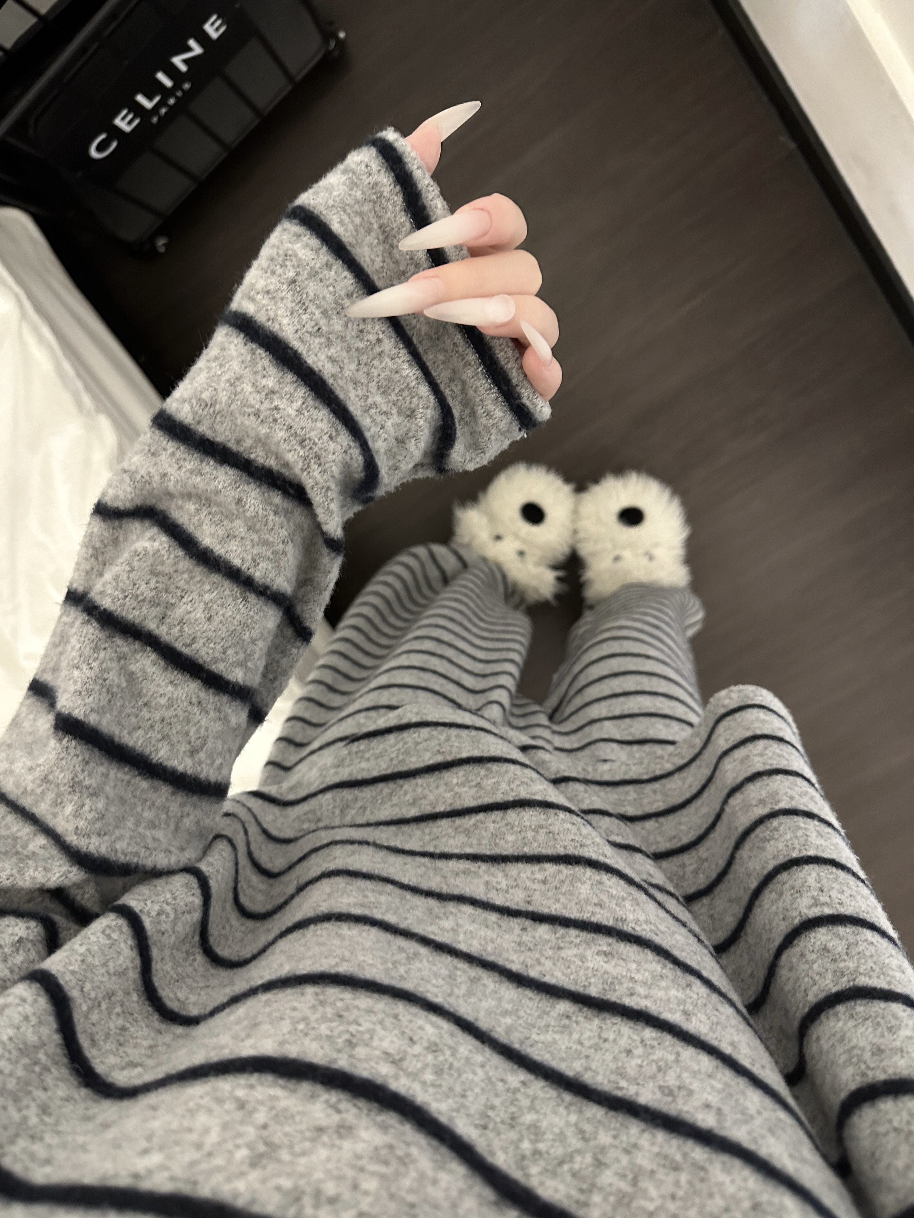 少女甜美简约条纹慵懒风德绒加厚睡衣女秋冬新款长袖长裤家居服