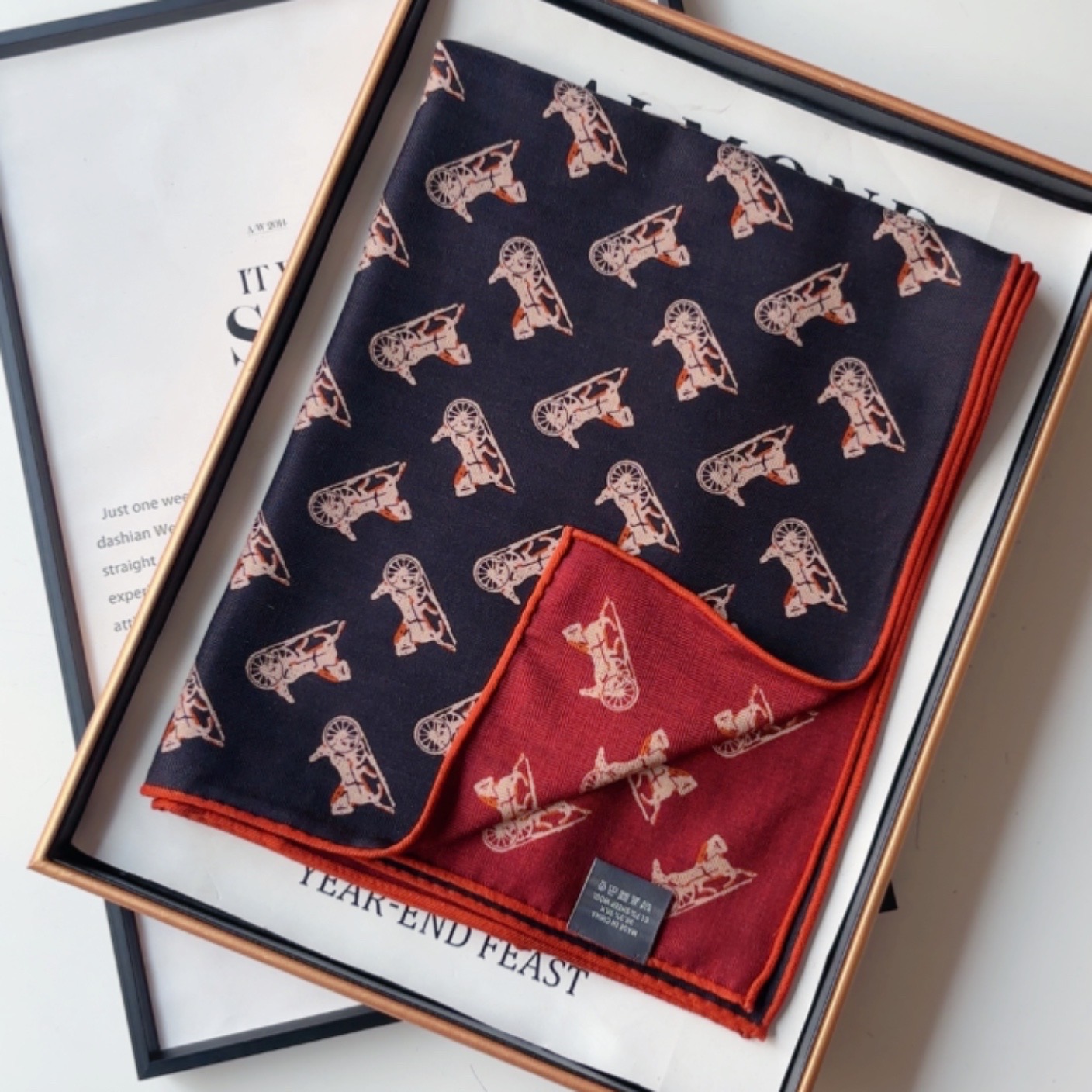 专属真丝羊毛双面黑红马车87方巾女士丝巾围巾防晒搭配披肩外搭D2