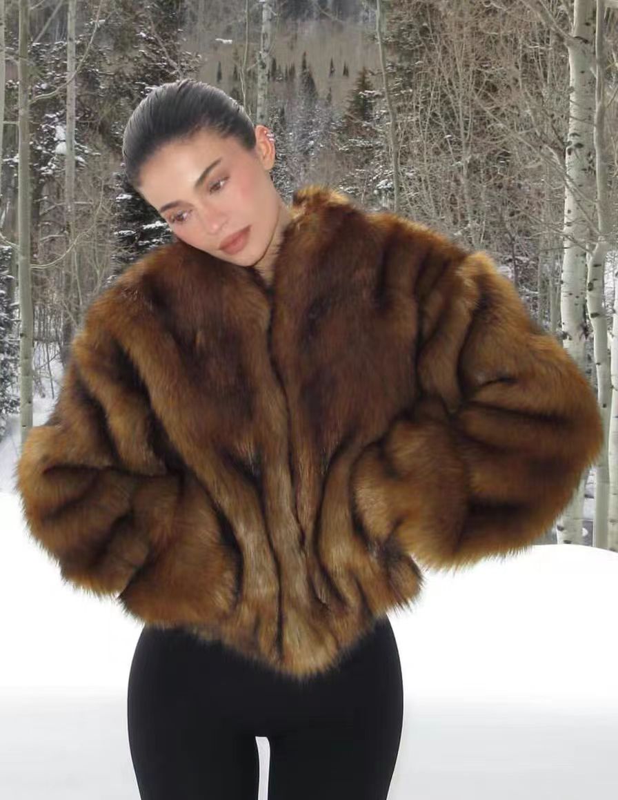 Kylie同款人造皮草重磅时尚秋冬短外套夹克保暖女