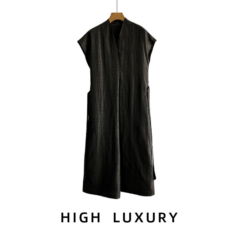 【极简调性】非遗香云纱龟裂纹桑蚕丝连衣裙（22192075）