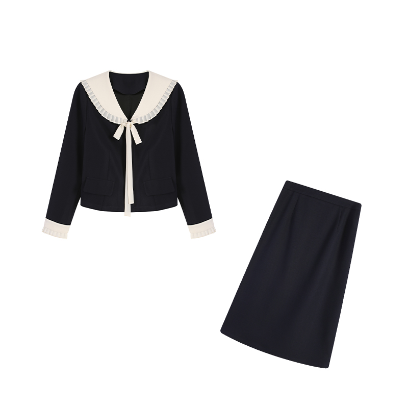 橘子-显瘦简约大气藏青色两件套ZL110905大码女装套装