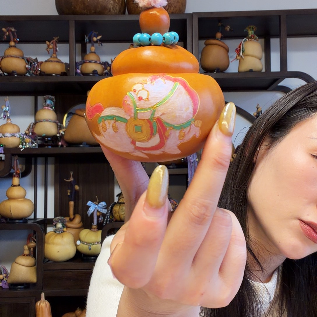 夏***a墨刻圆元宝钱袋子葫芦摆件