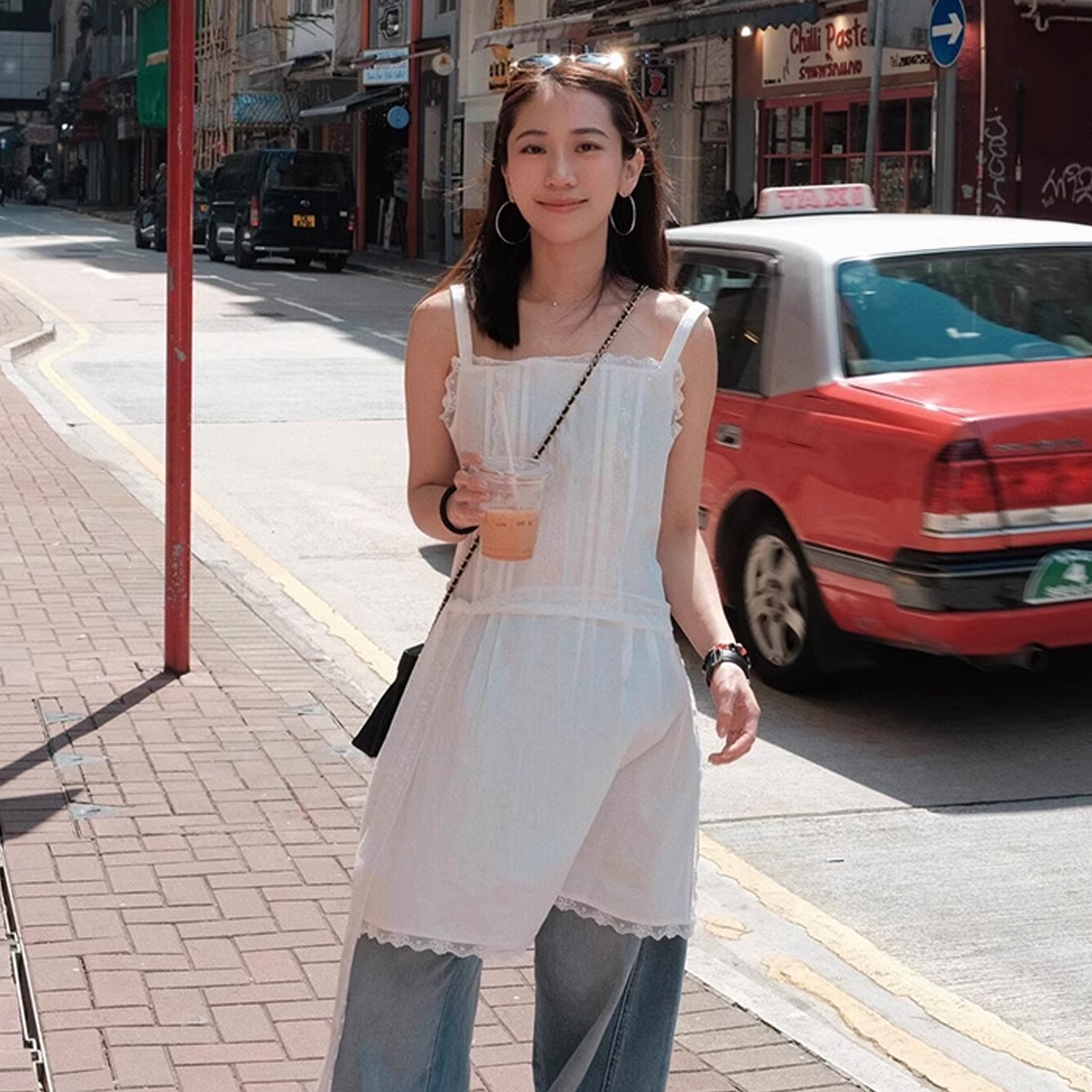Palavas白鹿周雨彤同款纯欲慵懒风女装吊带拼接蕾丝开叉夏季裙子