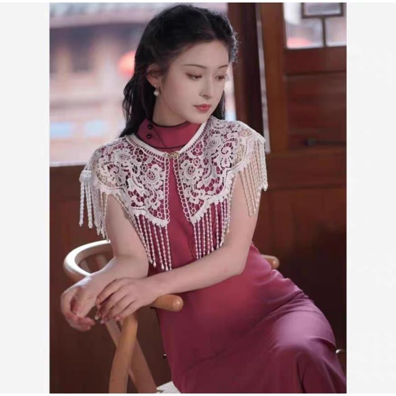 云肩 新款蕾丝珍珠云肩复古民国风搭配旗袍婚纱礼服
