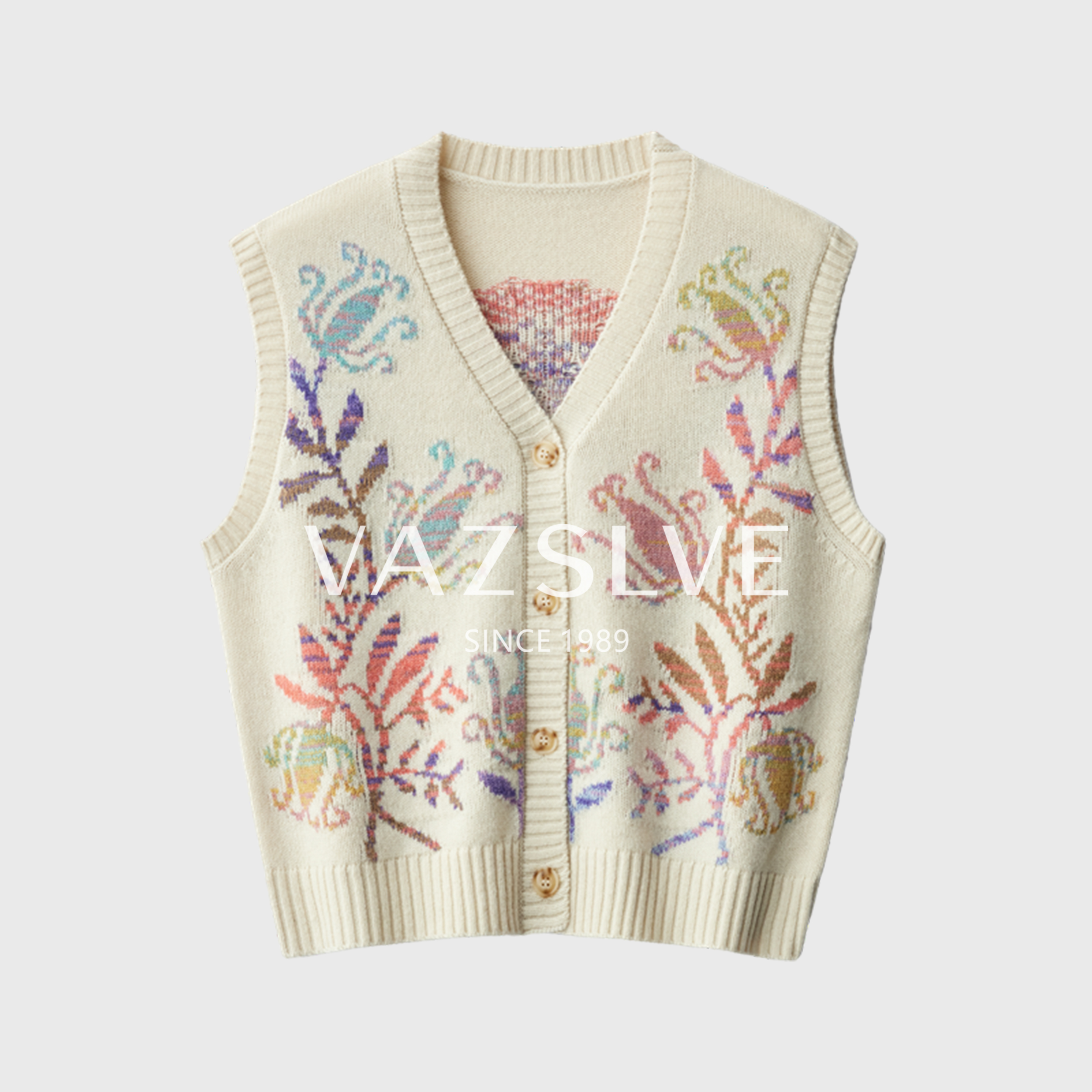 【VAZSLVE/全新奢品】捡漏"花漾年华"  羊绒+羊毛 图腾马甲秋冬背心