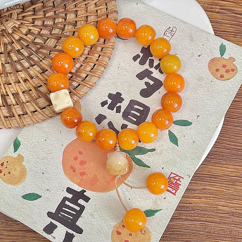天然原生态菩提根手串 黄色财神手串 精雕凤九奶酪菩提子手串男