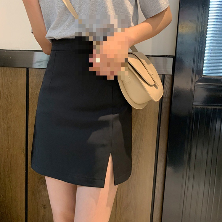 半身裙女2024秋季防走光短裙高腰大码显瘦开叉A字裙黑色包臀裙潮
