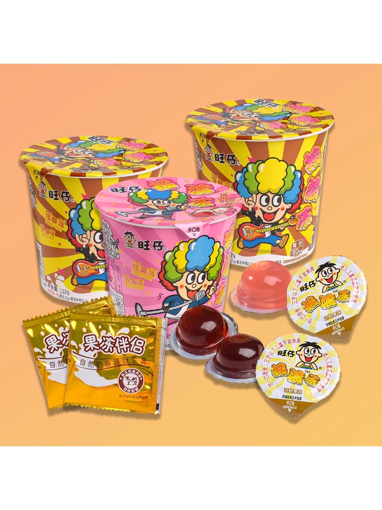 【只发新疆】旺仔摇滚冻果冻114g巧克力草莓味粘粉果冻儿童趣味零食