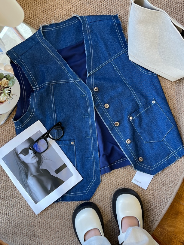 欧货时尚休闲牛仔马甲女无袖坎肩白色短裙两件套夏季