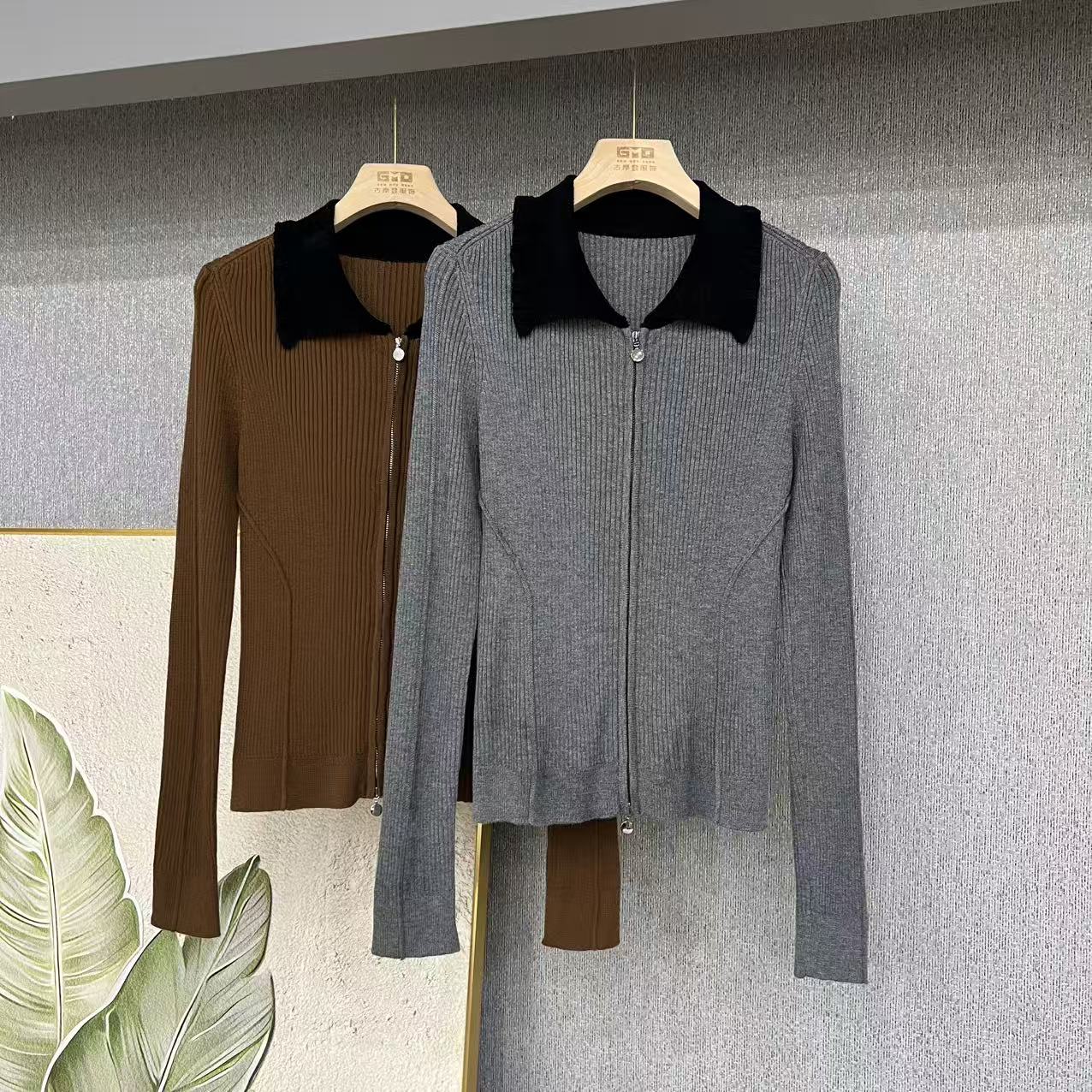 爆款！木耳边领女士长袖针织衫