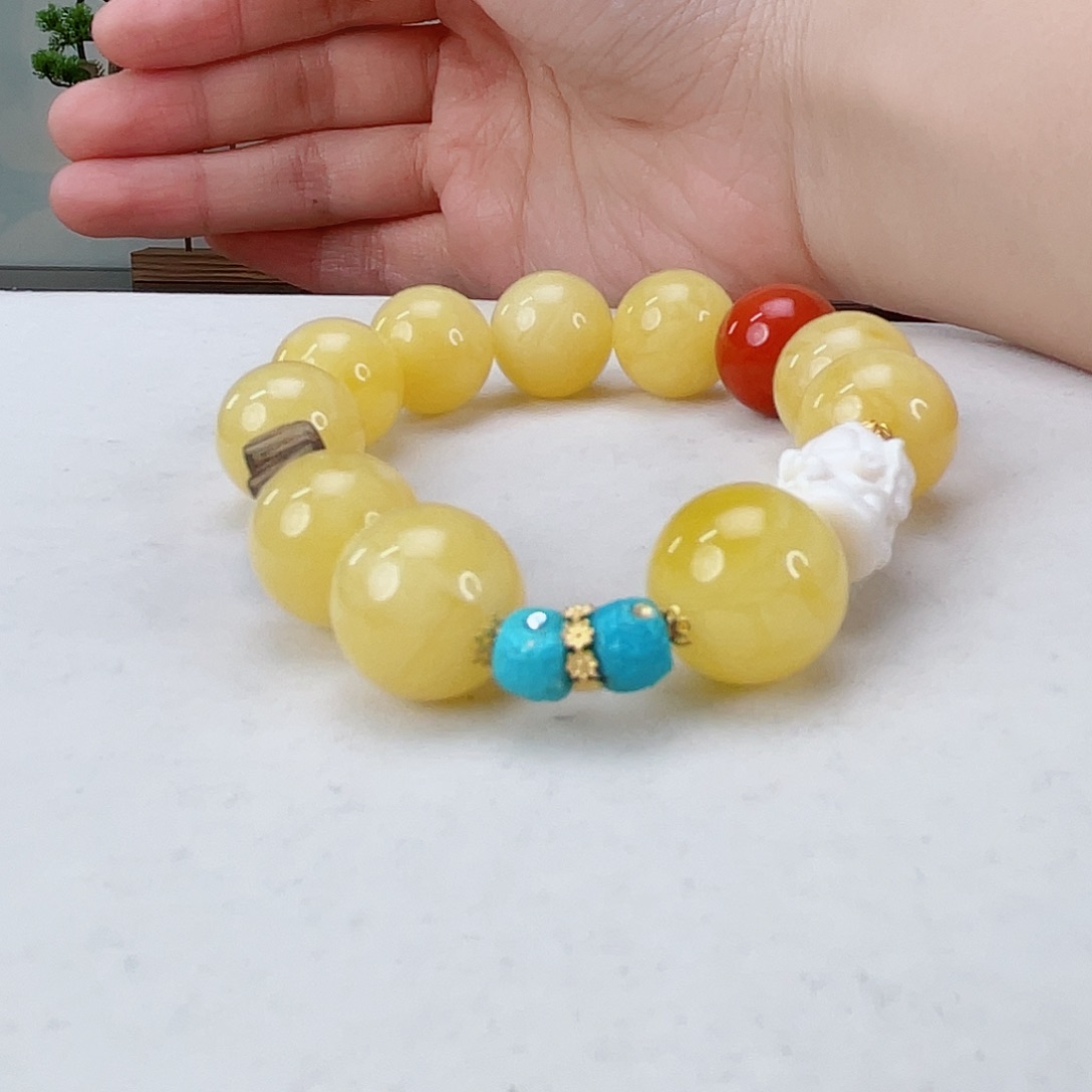 蜜蜡手链18K金镶嵌蜜蜡14.6