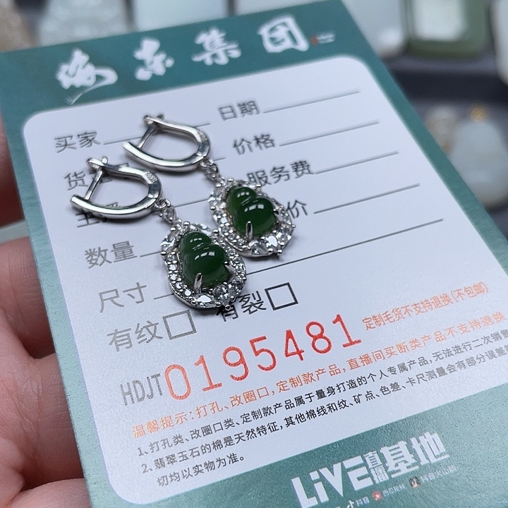 和田玉银S925镶嵌耳饰HDJT0195481 