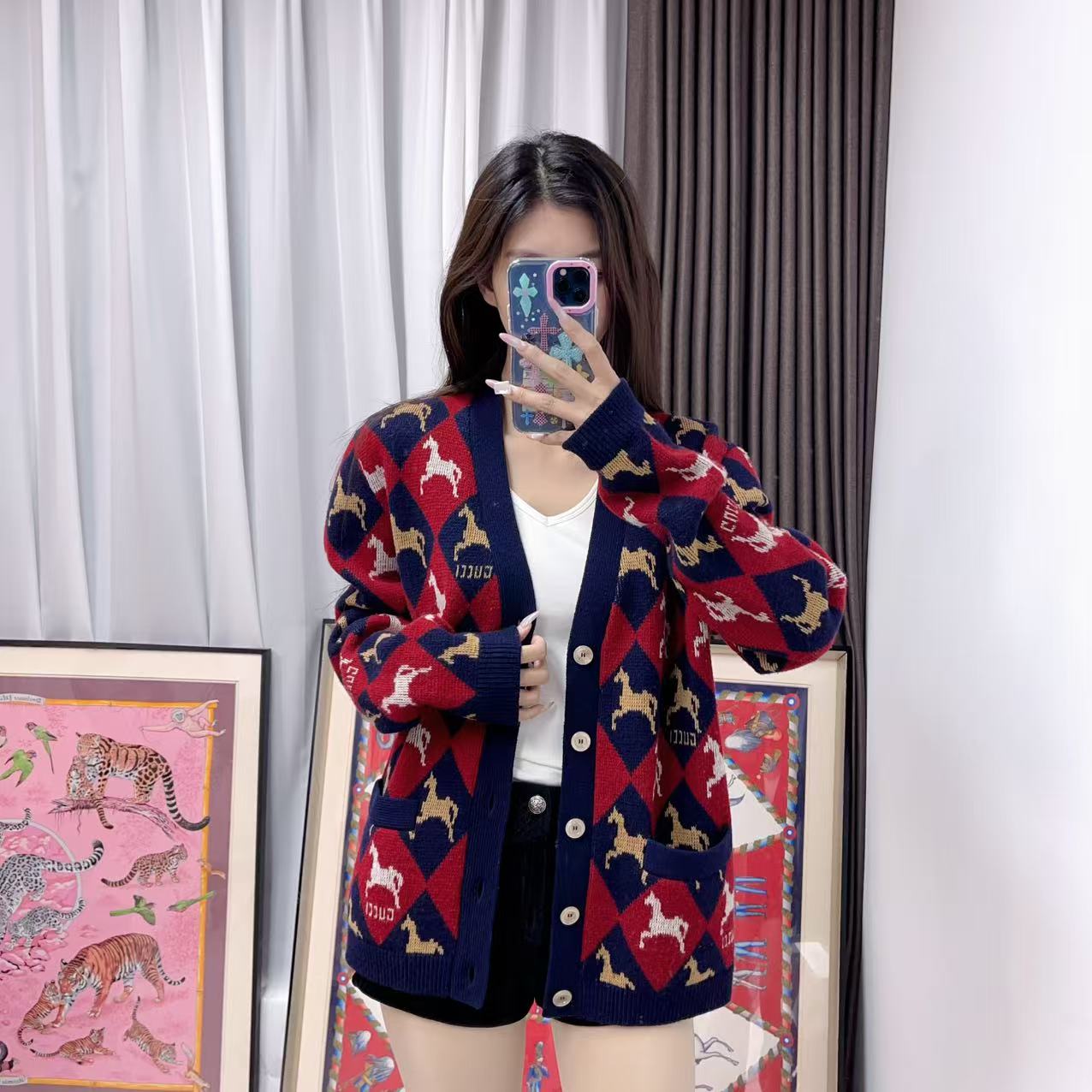 95新 GUCCI/古驰 针织小鹿开衫175码/250702WQQ8XI1