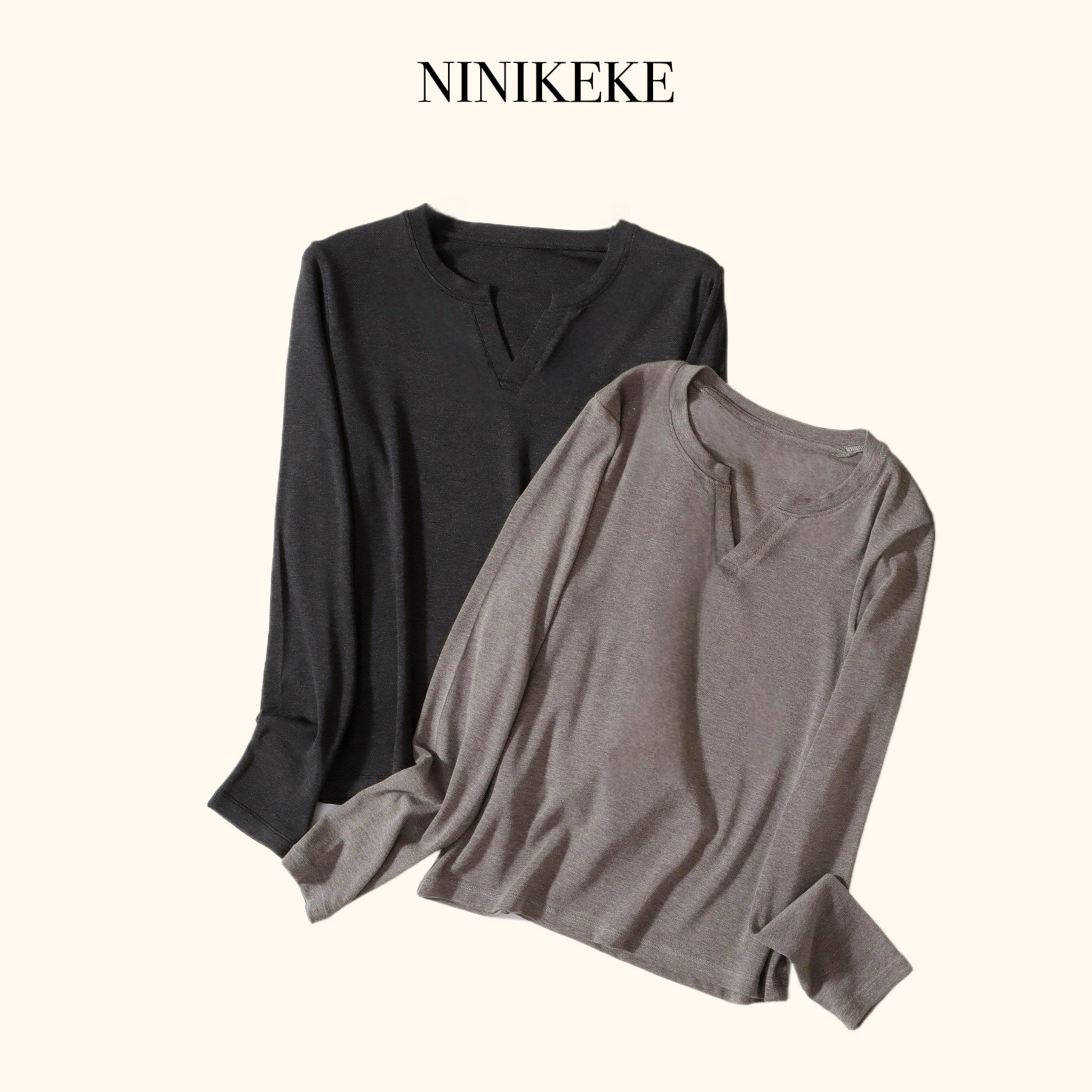 【妮妮珂珂】2025秋冬轻暖系列V领女士百搭显瘦休闲打底衫2619