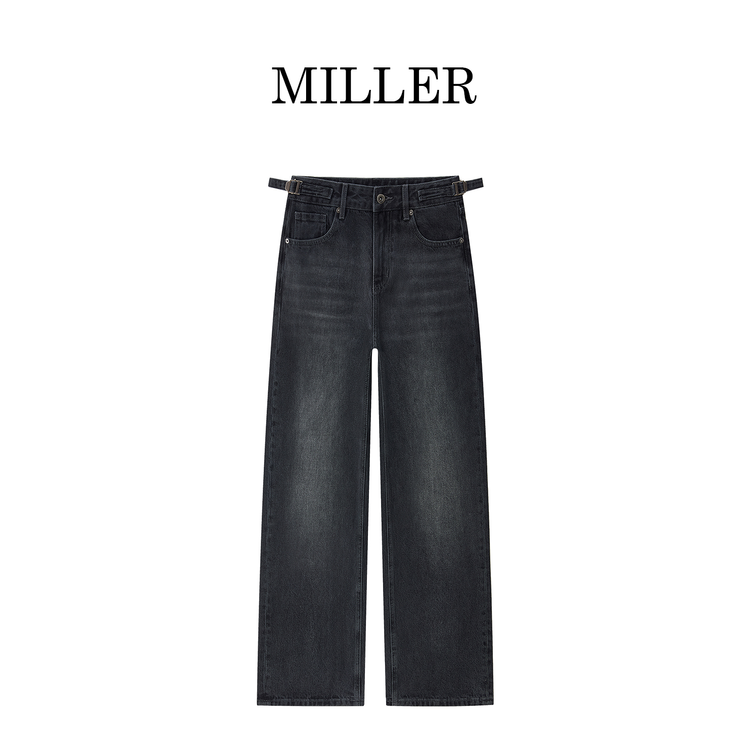 MILLER [灵药]秋季美式大牛风中高腰复古阔腿裤牛仔裤-3372
